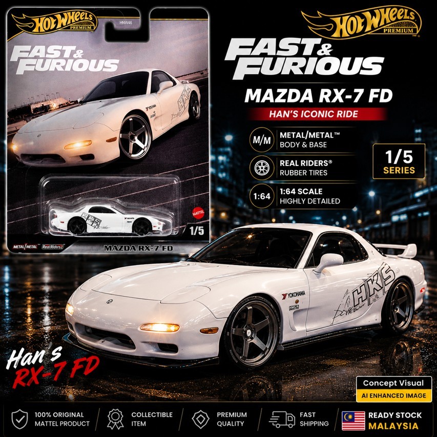 Hot Wheels Premium Fast & Furious Han Mazda RX-7 FD Real Riders 1/64 Diecast