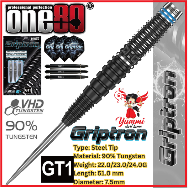 ONE80 STEEL TIP DARTS - GRIPTON GT1 (22G/23G/24G)