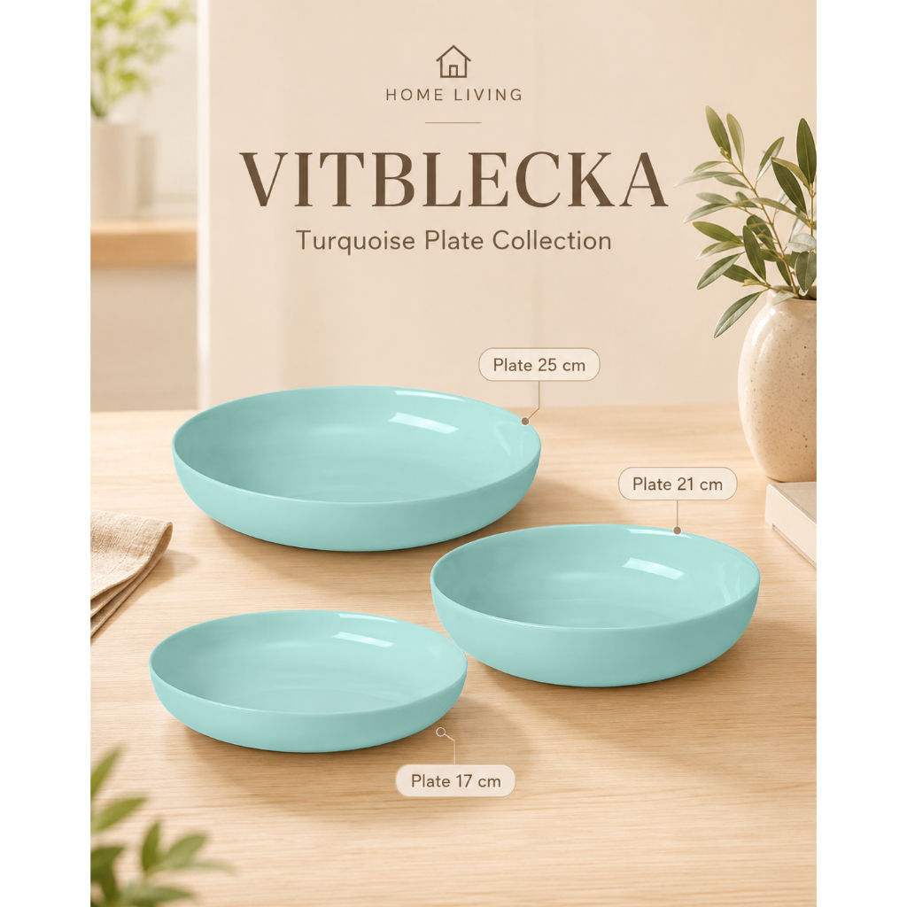 Turquoise Tempered Opal Glass Plate Set 17 ซม.21 ซม.25 ซม.ไมโครเวฟเครื่องล้างจานปลอดภัยรับประทานอาหา
