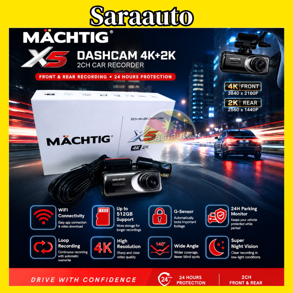 MACHTIG X5 Dashcam 4K+2K Car Reconder 24 ชั่วโมง 2CH Car Dashcamด้านหน้าด้านหลังDVRเครื่องบันทึกภาพF