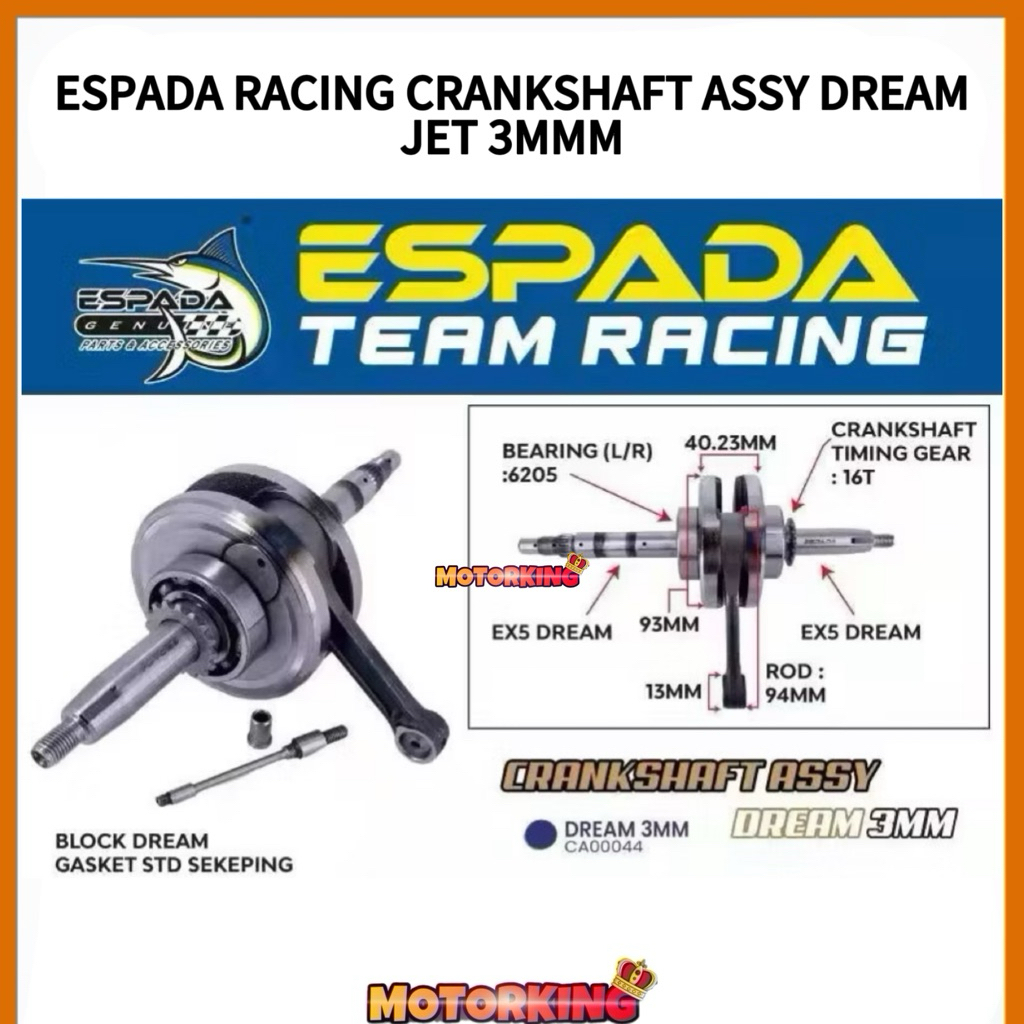 ESPADA RACING CRANKSHAFT EX5 DREAM WAVE100 PNP RACING CRANKSHAFT ASSY JET ROD 3MM DIAMETER 93MM ROD 