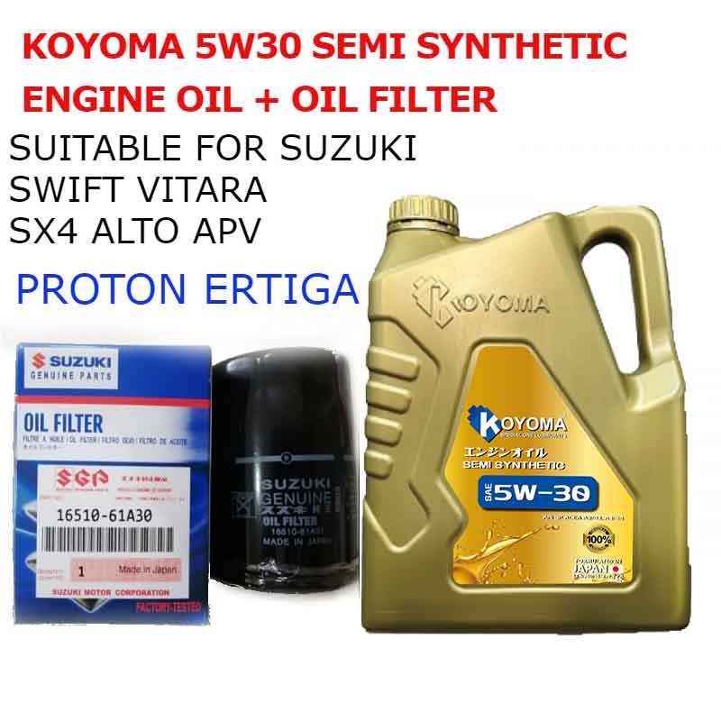 SUZUKI SWIFT VITARA SX4 ALTO APV , PROTON ERTIGA กรองน้ํามัน 16510-61A30 + KOYOMA 5W30 SEMI SYNTHETI