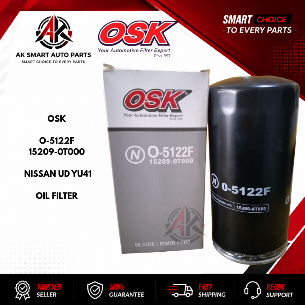 กรองน้ํามันเครื่อง OSK O-5122F 15209-0T000 สําหรับ Nissan UD YU41