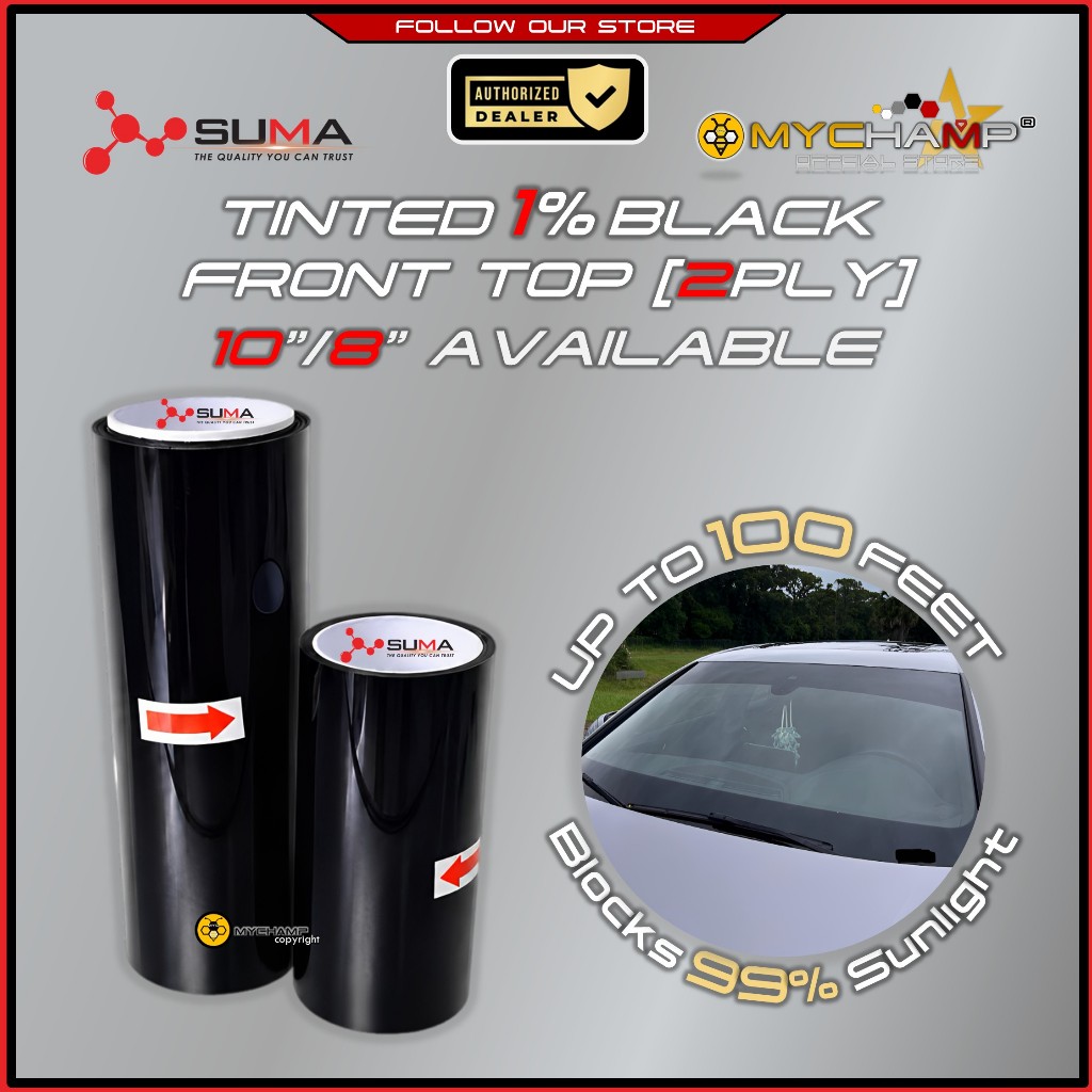 30M Roll 2Ply Black Tinted Film 1% VLT | 8/10 นิ้วด้านหน้า Top Tinted 99% Sun Block Tint