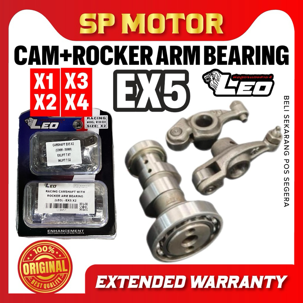 LEO RACING Camshaft EX5 Racing Cam 53-56 / 56-58 / 56-62 / 65-68 + แบริ่งแขนโยกประสิทธิภาพสูง X1 X2 