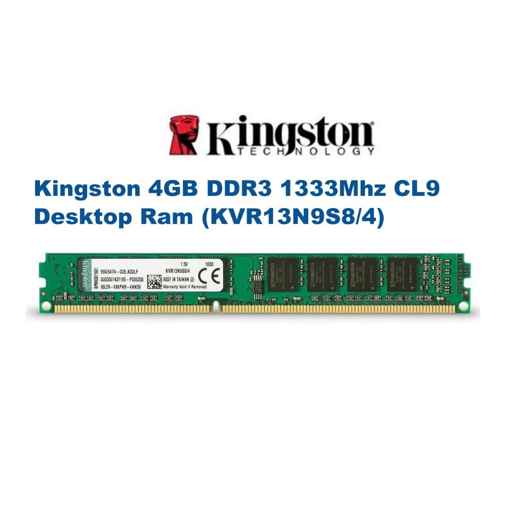 Refurbished KVR13N9S8/4 Kingston 4GB PC3-10600 DDR3-333MHz Desktop Ram
