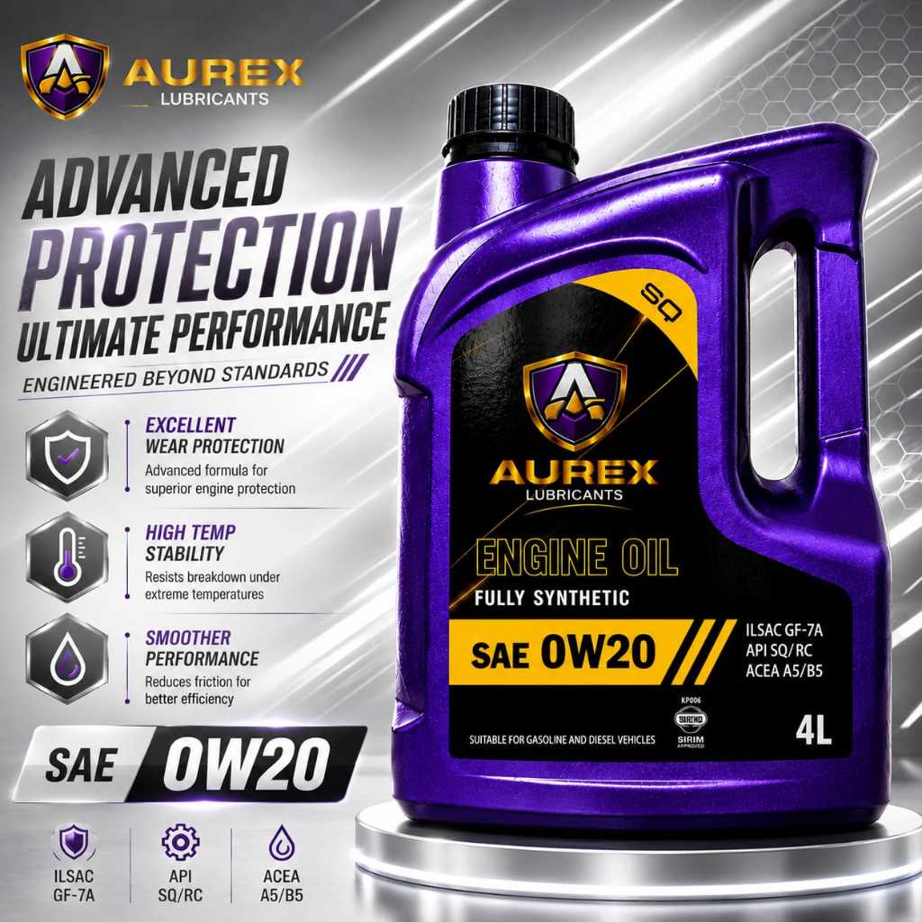 AUREX 0W20 (4 ลิตร) น้ํามันเครื่องสังเคราะห์แท้ API SQ GF-7A -Proton, Perodua, Honda, Nissan, Toyota