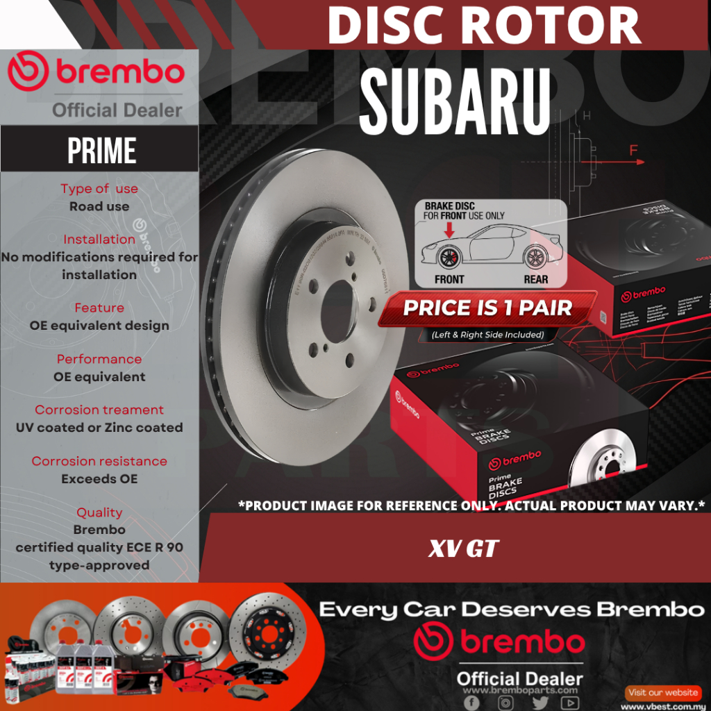 โรเตอร์ดิสก์เบรกหน้า Brembo Subaru XV GT 2018-2023 Depan (QR Code Verify)