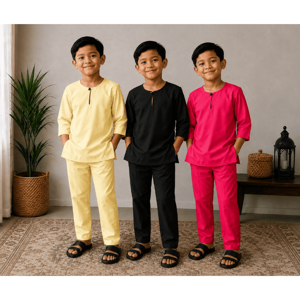 ชาย Kurta, BOYS AND ADULTS, คอเตโลน่า, แขน 3/4, มาเครป - AL SARA FASHION