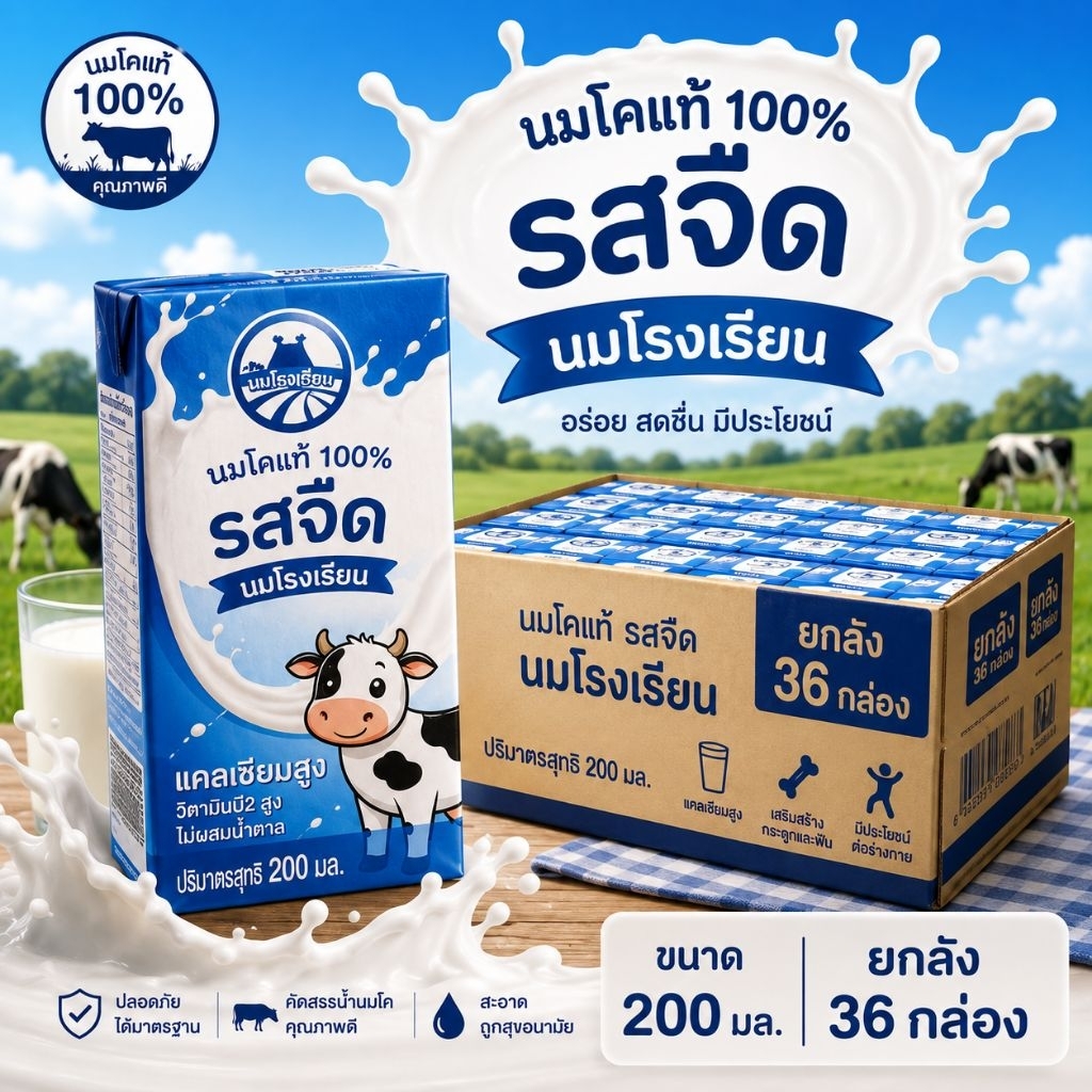 นมโคแท้ รสจืด ขนาด 200 มล./ลัง ยกลัง 36 กล่อง **อ่านรายละเอียดก่อนสั่งซื้อทุกครั้ง**