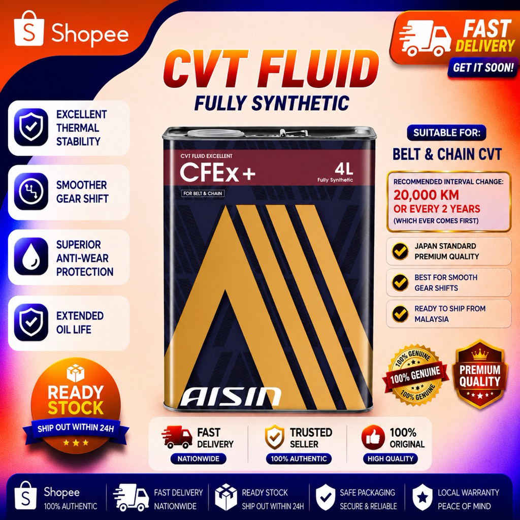 AISIN ของเหลวเกียร์ CVT สังเคราะห์เต็ม (4L) - CFEx+ (สําหรับเข็มขัดและโซ่ Type CVT)
