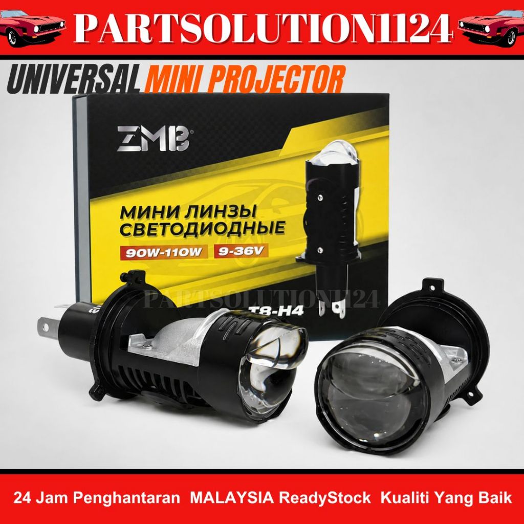 ZMB MINI PROJECTOR T8-H4 LED AUTOMOTIVE HEADLIGHT – N4 MINI LENS 6100K 14,000LM 9-32V