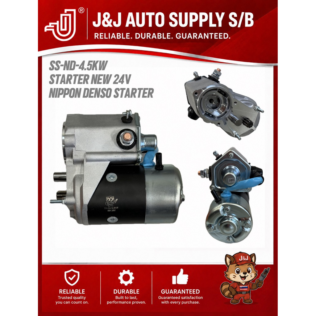 STR-ND-2.5KW หรือ STR-ND-4.5KW ยี่ห้อ J & J STARTER ใหม่ 11T 12V หรือ 24V NIPPON DENSO TYPE STARTER 