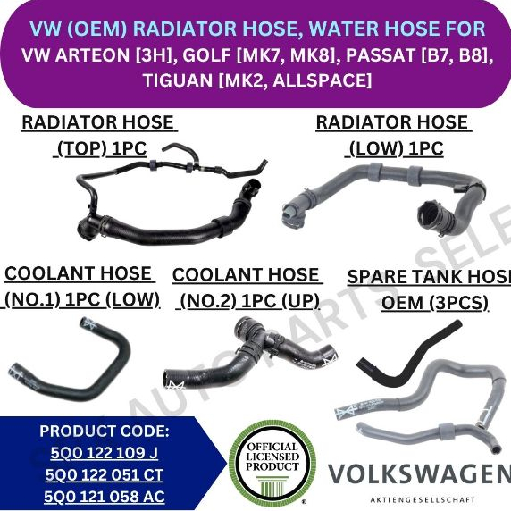 VW (OEM) RADIATOR HOSE, COOLANT HOSE สําหรับ VW ARTEN [3H], GOLF [MK7, MK8], PASSAT [B7, B8], TIGUAN