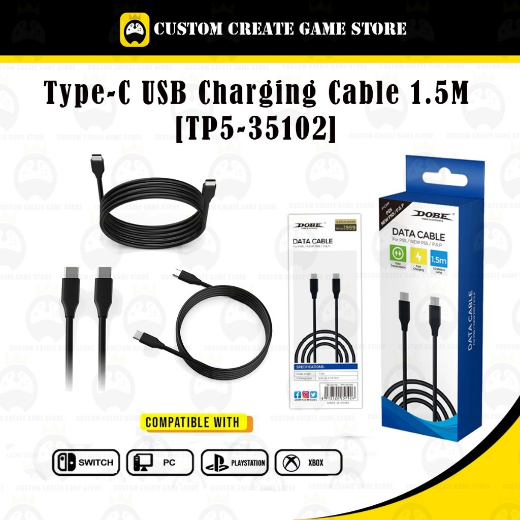 DOBE 1.5M Type-C สายชาร์จ USB สําหรับ PS5/Xbox Elite 2/Series X/Series S/Nintendo Switch/โทรศัพท์มือ