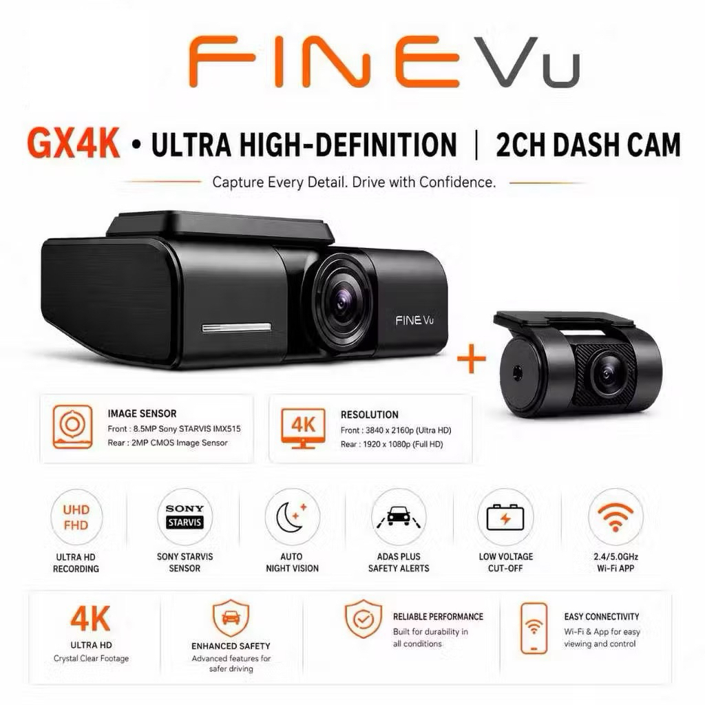 FINEVU - (GX4K) 2 Channel 4K UHD Dashcam Set *แถมการ์ด SD 32GB