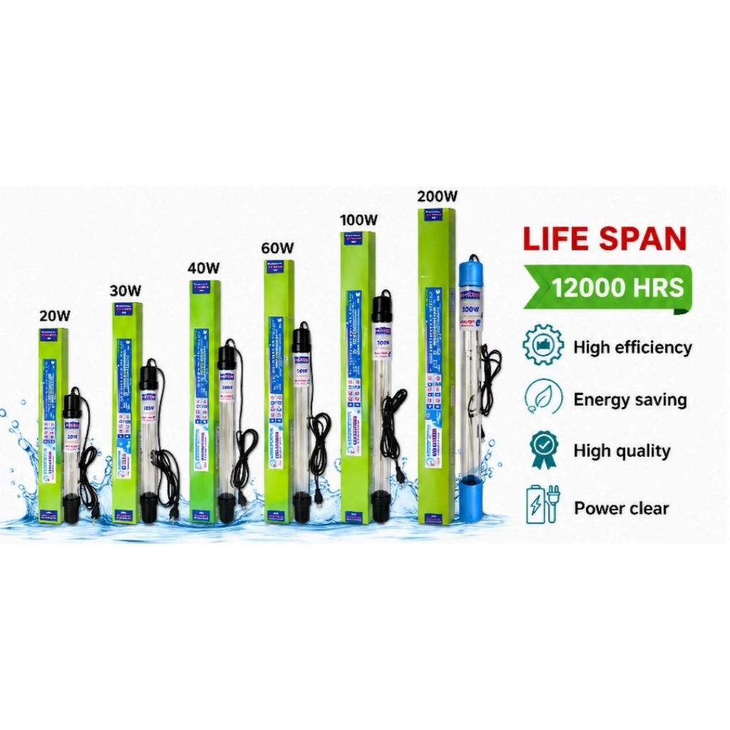 Aqua Guards UV ฆ่าเชื้อโคมไฟ 20W 30W 40W 60W 100W 200W Aquarium Pond UV Light สาหร่ายควบคุมน้ํา Clar