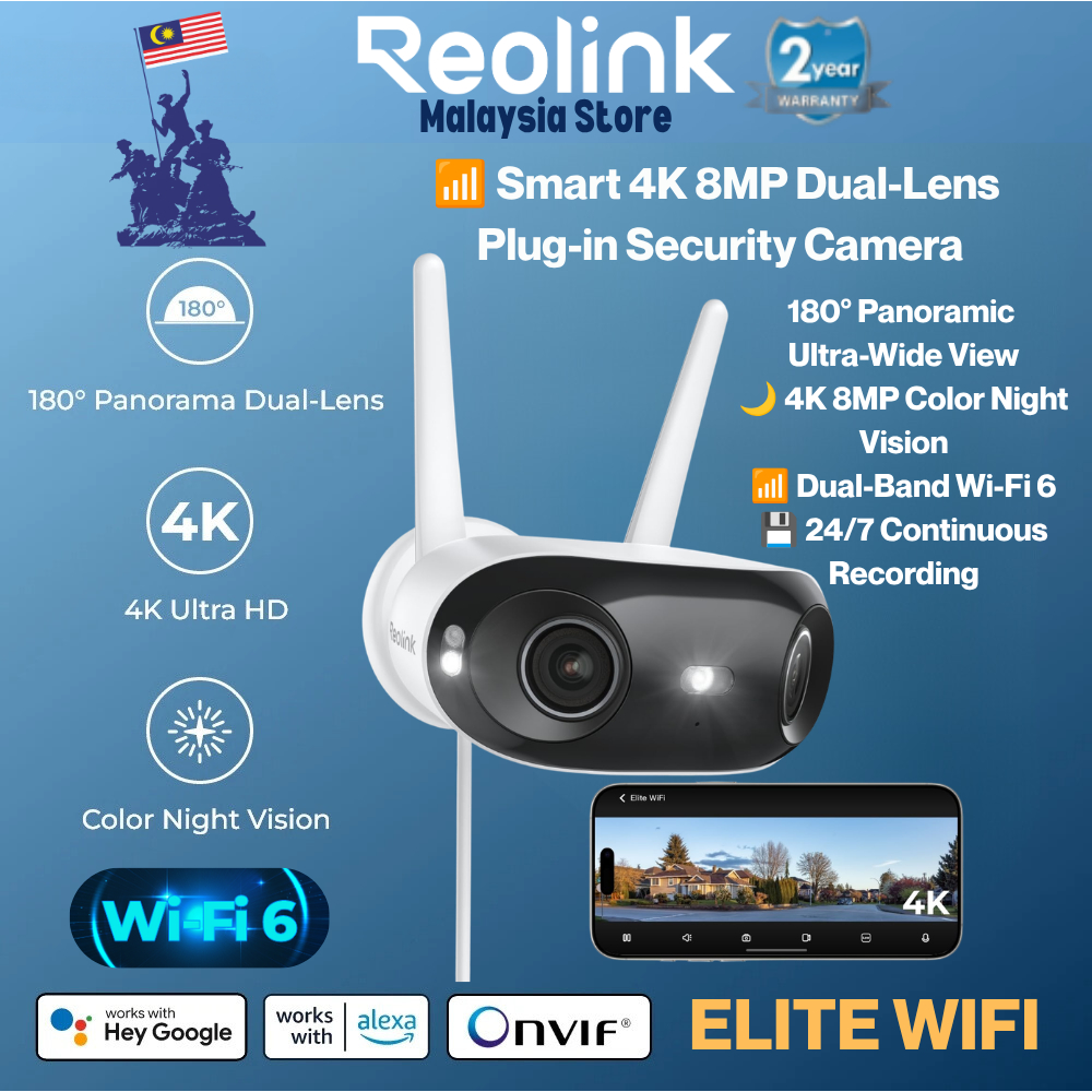 Reolink Elite WiFi 4K 8MP Dual-Lens 180° กล้องรักษาความปลอดภัยแบบพาโนรามา Dual-band WiFi 6 กันน้ํา T