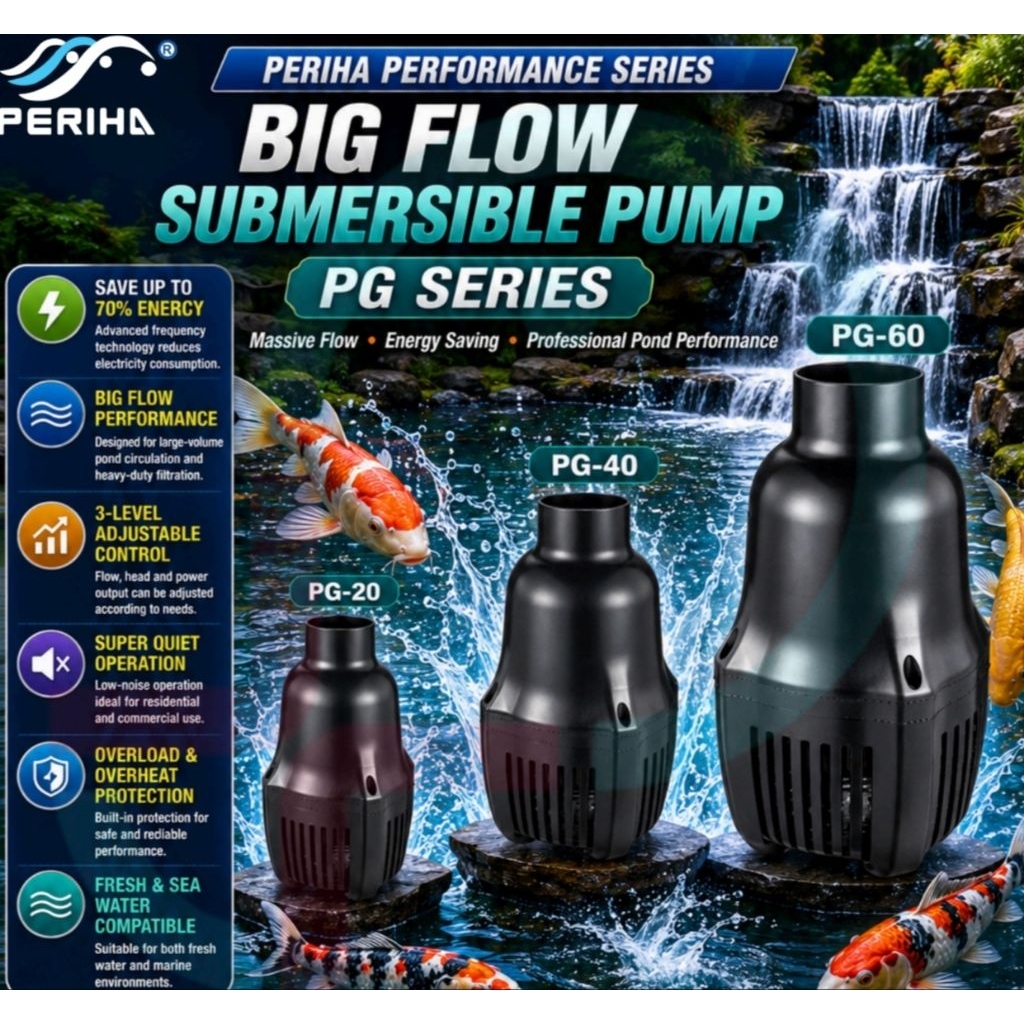 PERIHA PG Series Variable ความถี่ Submersible Pond Pump PG20 PG40 PG60 Big Flow Koi Fish Pond