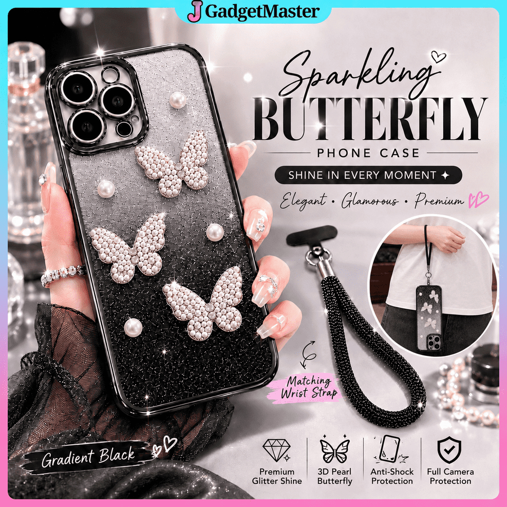ปลอก Samsung A02 A02s A03 A03s A04 A04s A05 A05s A06 A12 A13 A14 A15 A16 3D Pearl Butterfly Glitter 