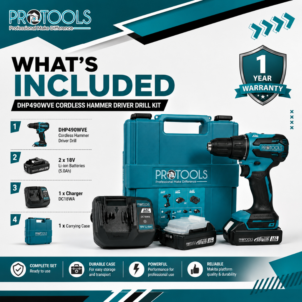 สว่านกระแทกไร้สาย Makita DHP490WVE 18V
