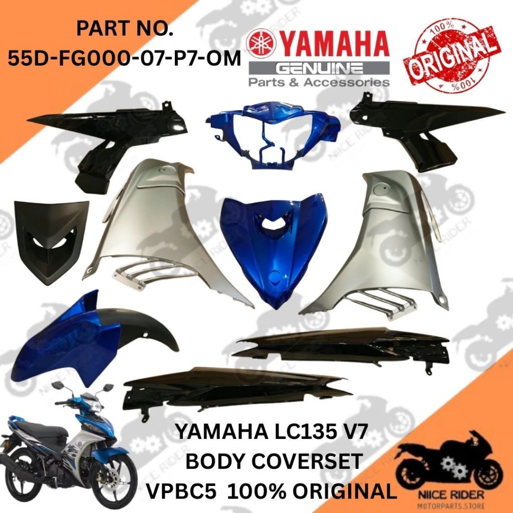 ชุดฝาครอบรุ่น Yamaha LC 135 V7 พร้อมสติ๊กเกอร์สีน้ําเงิน VPBC5 55D-F0000-07-P7-0M