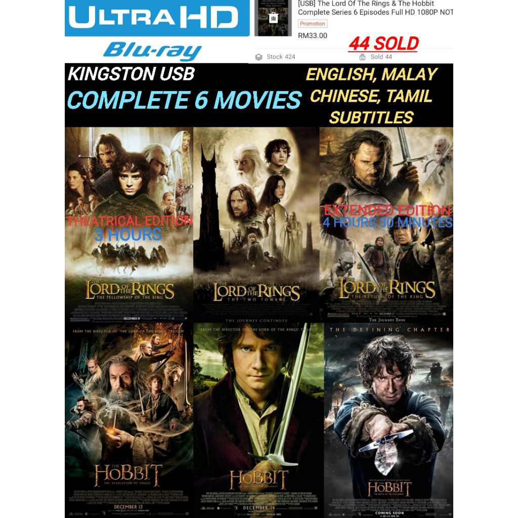 [USB] [6 Movies] The Lord Of The Rings & The Hobbit Complete Series [6 Movies] Full HD 1080P NOT DVD