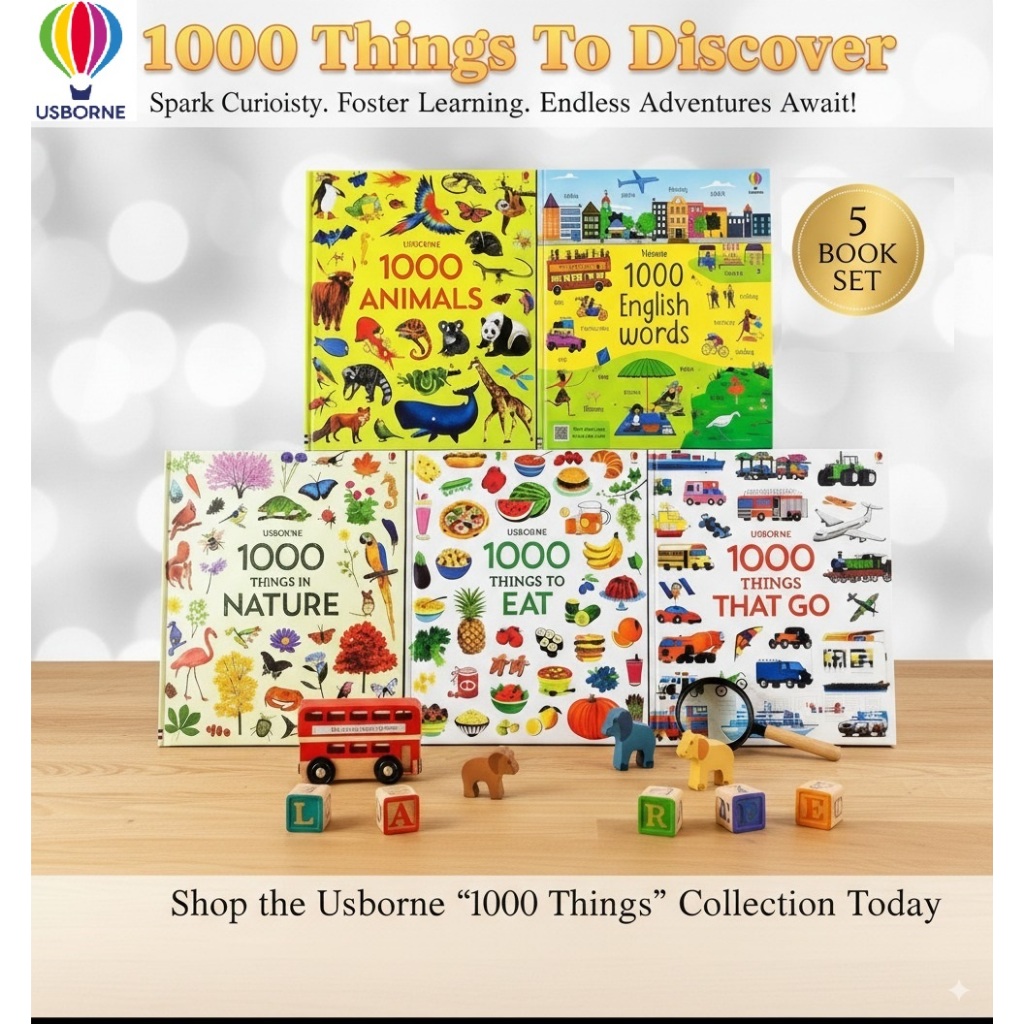 Usborne 1000 Things Book (5 Books set) คําภาษาอังกฤษ 1000 คํา/ Animals/1000 Things In Nature/Things To Eat/Things ที่ไป