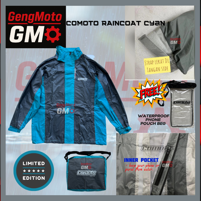 GENGMOTO Rain Coat รถจักรยานยนต์ Baju Hujan กันน้ําพิเศษ CYAN (S ถึง 8XL) Baju Hujan มอเตอร์ฟรีกันน้