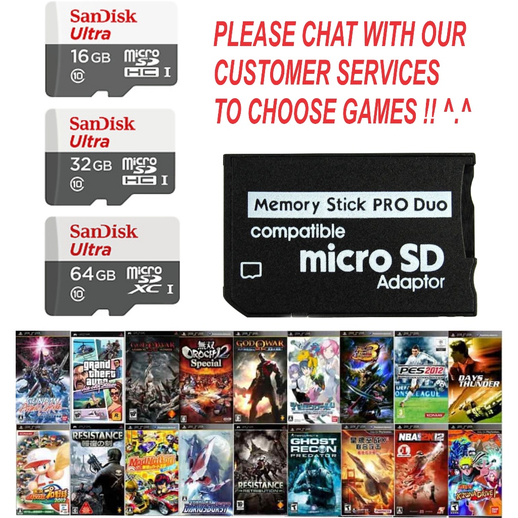 PSP GAMES MEMORY CARD ฟรีเกมอะแดปเตอร์ PRO DUO ฟรี เกม PSP OVER 1000 เกม TO CHOOSE
