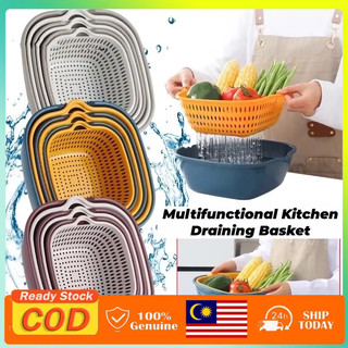 6 in 1 Kitchen Drain Basket Set – Bakul Tirisan & Strainer Colander Multifungsi for Fruits Vegetables Washing & Draining
