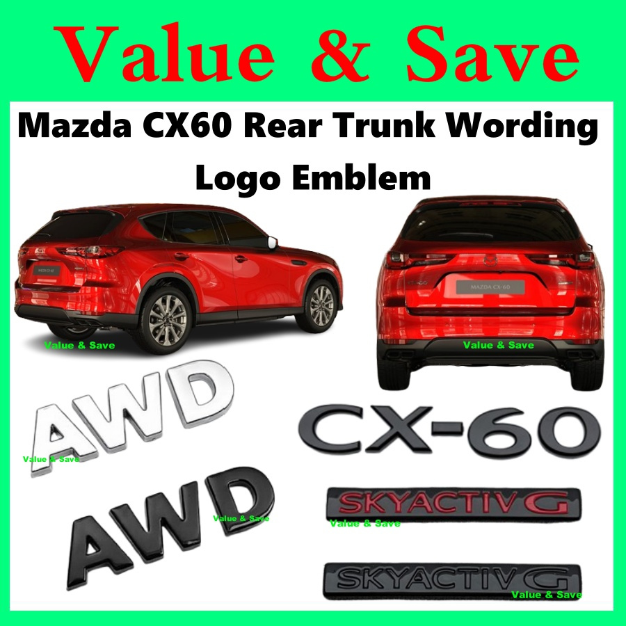 Mazda CX-60 CX60 Ornamen ด้านหลัง Trunk Wording โลโก้สัญลักษณ์ Chrome Glossy สีดําอุปกรณ์เสริมภายนอก