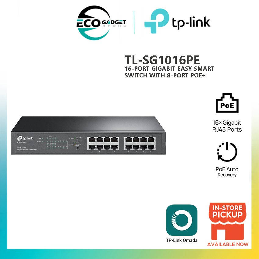 TP-Link TL-SG1016PE 16-Port Gigabit Easy Smart Switch พร้อม PoE 8-Port+