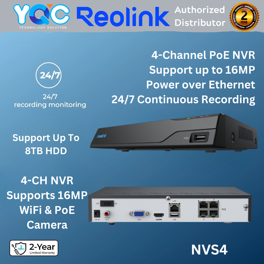 Reolink NVS4 4CH NVR 4CH 16MP/12MP/8MP/5MP PoE/WiFi กล้อง 24/7บันทึก (เวอร์ชันใหม่)