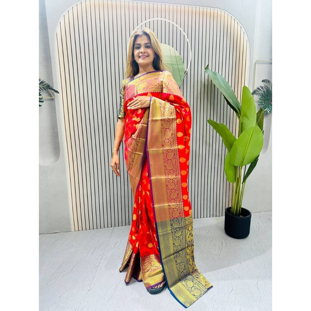 สินค้ามาใหม่ PREMIUM DESIGNER PARTY WEAR TO WEAR SAREE WITH GOWN WORK JACQUARD (SIZE M ถึง 2XL)
