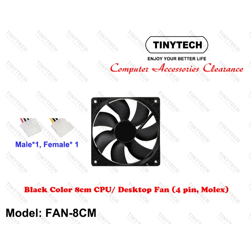 TINYTECH 8CM 4 PIN MOLEX DC 12V 80MM X 80MM PC DESKTOP COOLER FAN 8CM X 8CM COOLING FAN CPU