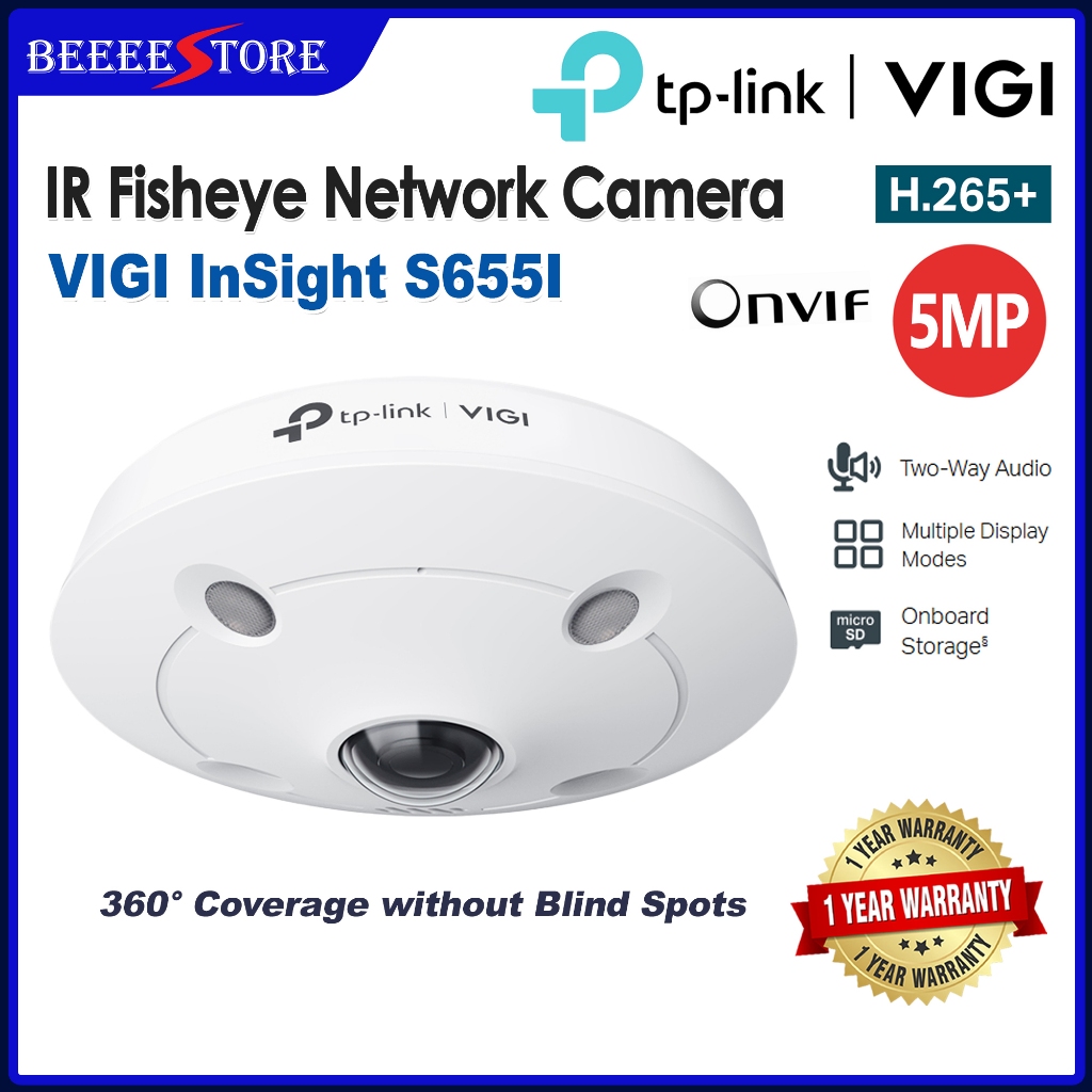 TP-Link VIGI InSight S655I 5MP IR Fisheye กล้องเครือข่าย 360 ครอบคลุมไมโครโฟนในตัวและลําโพง