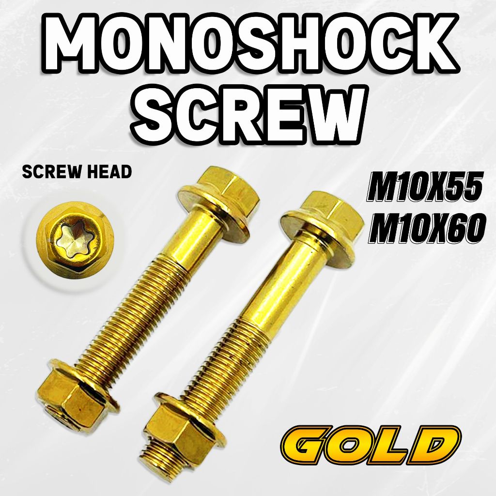M10 MONOSHOCK SCREW M10X55 / M10X60 LC135 / Y15 / Y16 / RS150 / VF3I MONOSHOCK SKRU GOLD