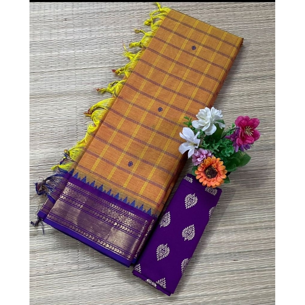 KANCHI COTTON SAREES WITH RUNNING BLOUSE (ฟรี KALAMKARI BLOUSE)