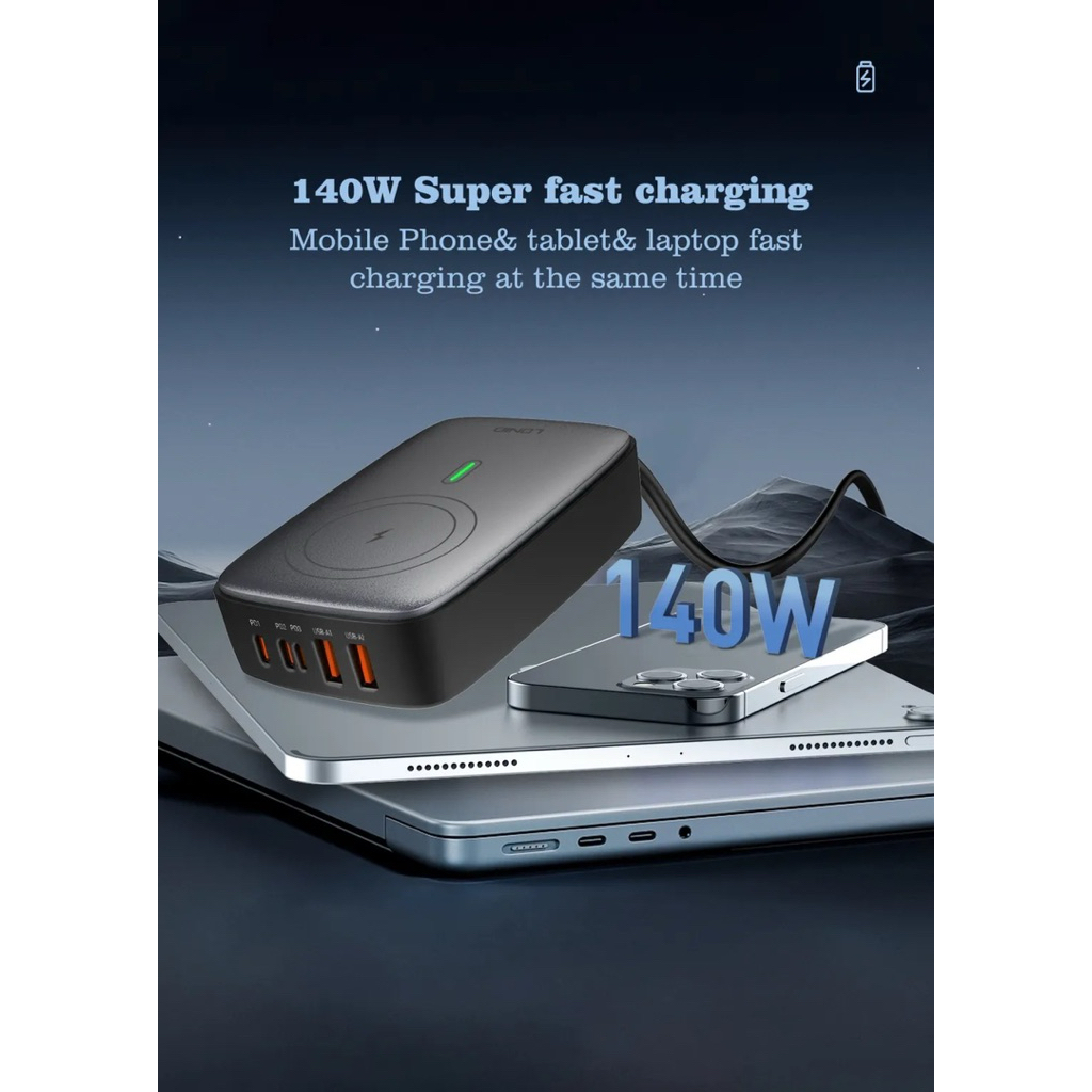 LDNIO Q4010* *140W GaN SUPER FAST CHARGING* *6IN1 DESKTOP WIRELESS
