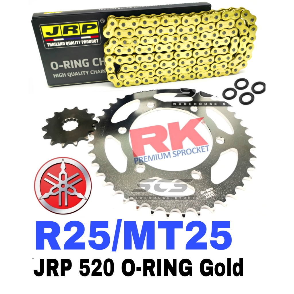 ชุดเฟืองโซ่ JRP YAMAHA R25 MT25 520 JRP O-Ring โซ่ทอง F14-16T R40-47T V1-V2 Rantai Emas ORNtai O แหว