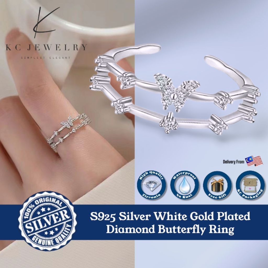KC Jewelry S925 Silver - แหวนผีเสื้อเพชรชุบทองคําขาว