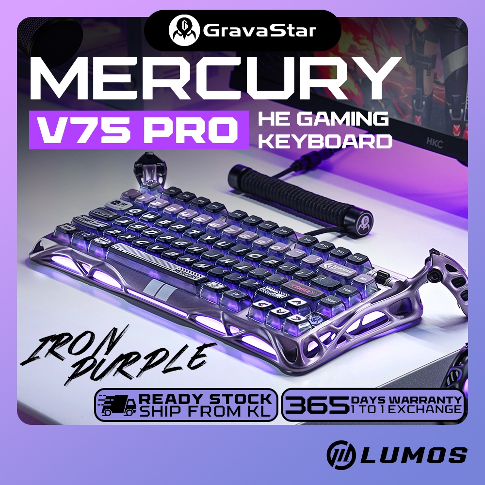 Gravastar Mercury V75 Pro 75% Hall Effect Magnetic Switch Gaming Keyboard - Iron Purple
