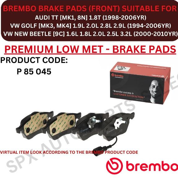 ผ้าเบรก BREMBO DISC (FRONT, REAR) สําหรับ AUDI TT [MK1, 8N] / VW GOLF [MK3, MK4] / VW NEW BEETLE [9C