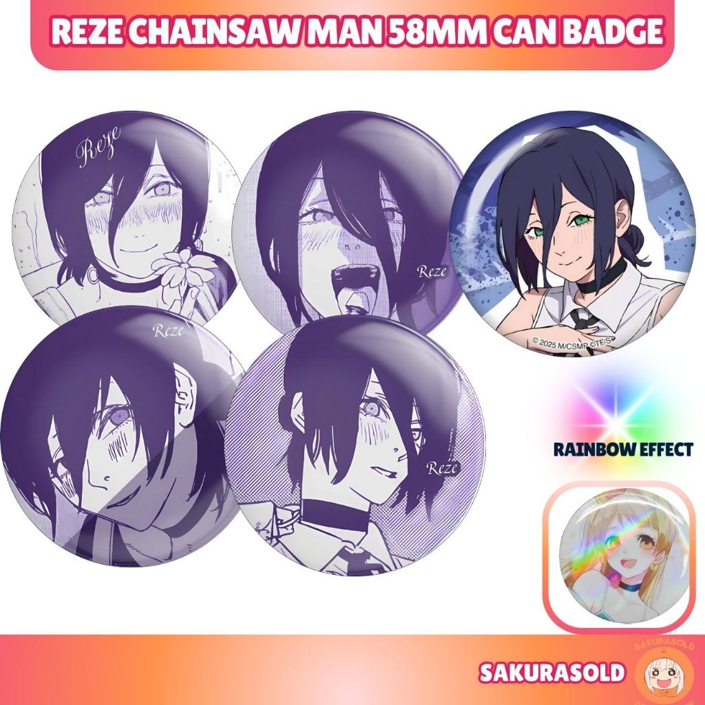 Chainsaw Man 58mm Pin Badge Reze Badge Can Denji Aki Power Makima Pin Badge Chainsaw Man Movie Can B