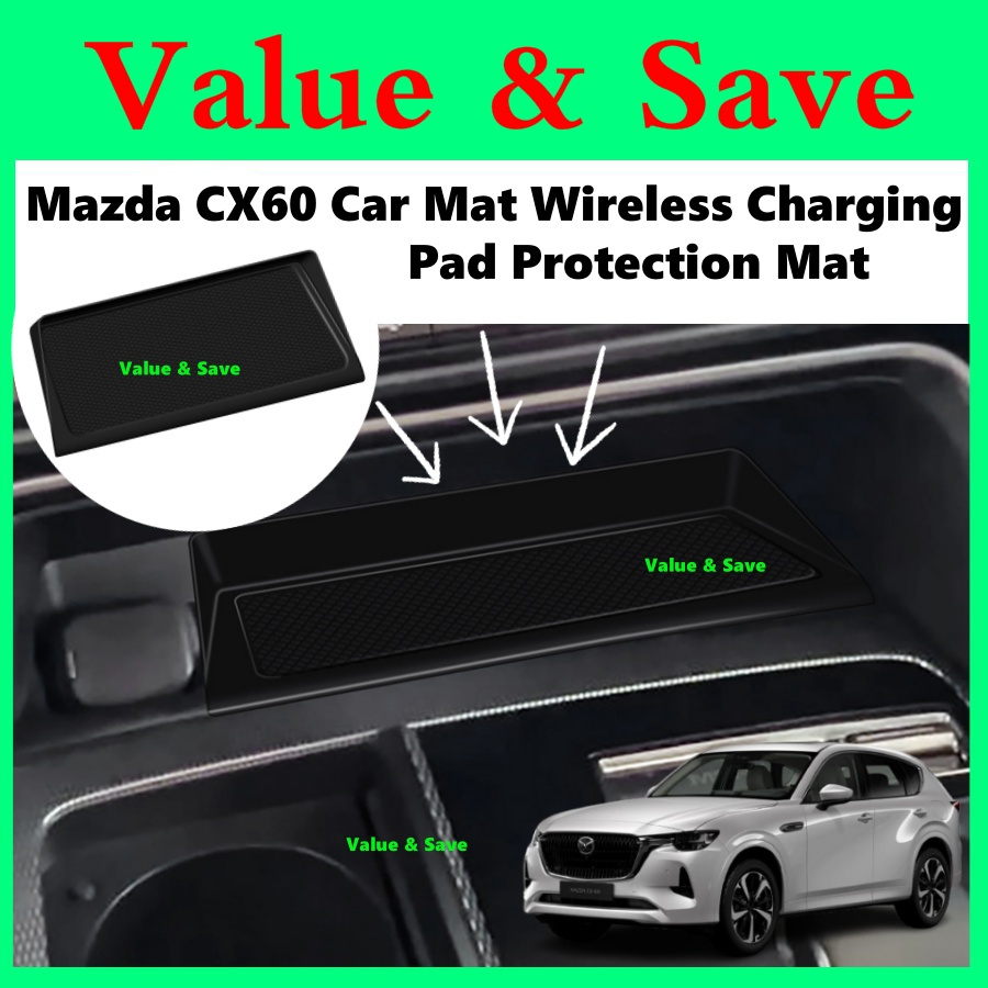Mazda CX-60 CX-80 ไร้สายชาร์จ Pad Protector Anti Slip Mat สีดํา 1 PC อุปกรณ์ตกแต่งภายในรถยนต์ CX60 C