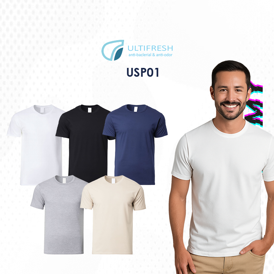 USP01 Ultifresh Unisex ผ้าฝ้าย 100% Anti-Stain ลูกเรือคอแขนสั้นเสื้อยืด 220gsm NTMY