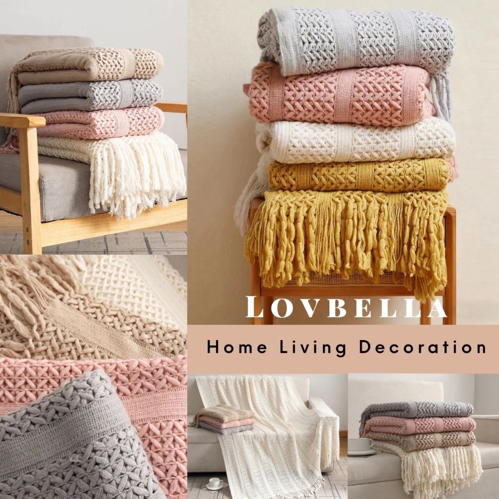 🇲 🇾KNITTED BLANKET COZY BED COVER SOFA THROW COVER SELIMUT SOFA BED COVER BEDSPREAD