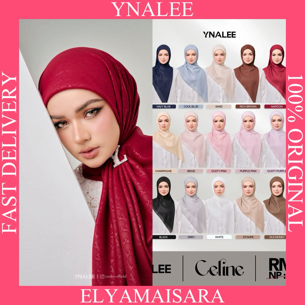 Ynalee | 100% Original | Tudung Bidang 45 Bawal Plain Scarves | Free Brooch