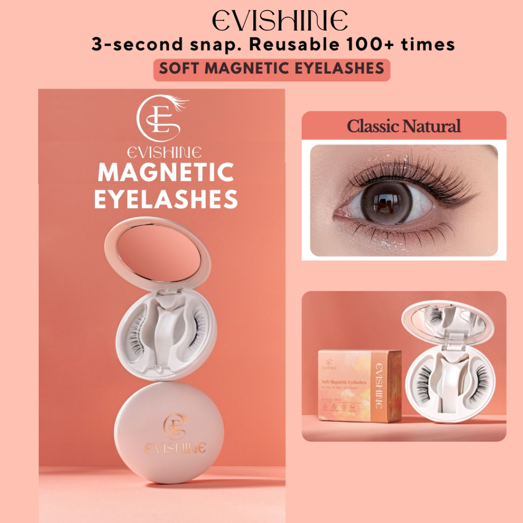 EviShine Magnetic Eyelashes (ตลับสีขาว – Reusable Magnetic Lashes) – Classic Natural